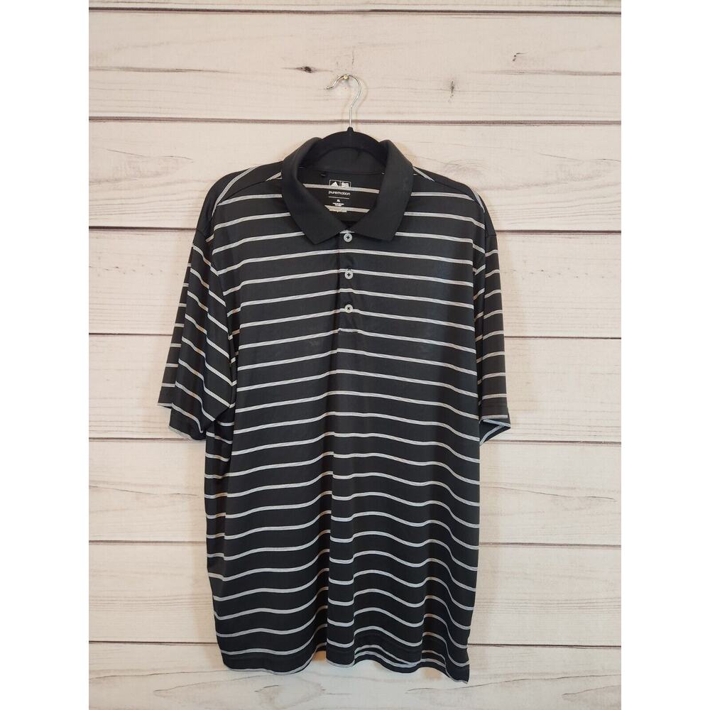 Adidas Golf PureMotion Wicking Short Sleeve Black White Stripe Polo Shirt XL